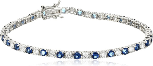 Collection .925 Sterling Silver Alternating AAA Cubic Zirconia Tennis Bracelet, 7.5" Apparel & Accessories > Jewelry > Bracelets Amazon Collection Blue  