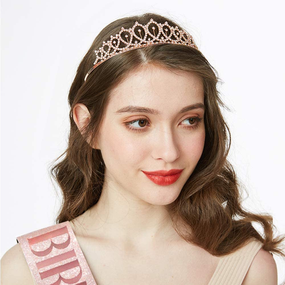 Birthday Bitch Sash & Rhinestone Tiara Kit - Rose Gold Birthday Gifts Glitter Birthday Sash Birthday Party Favors Apparel & Accessories > Clothing Accessories > Sashes ADBetty   