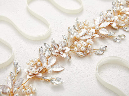 SWEETV Flower Bridal Belt Rhinestone Wedding Belt Evening Dress Sash Accessories for Bridesmaid Gown Apparel & Accessories > Clothing Accessories > Belts SWEETV   