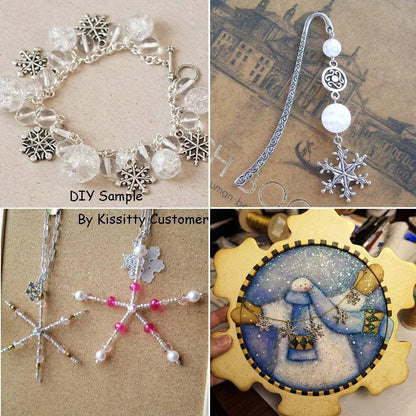 CCINEE 100 PCS Snowflake Antique Charms Silver Metal Pendants Wholesale Bulk Mixed DIY Jewelry Making Charms for Necklace Bracelet Making and Crafting