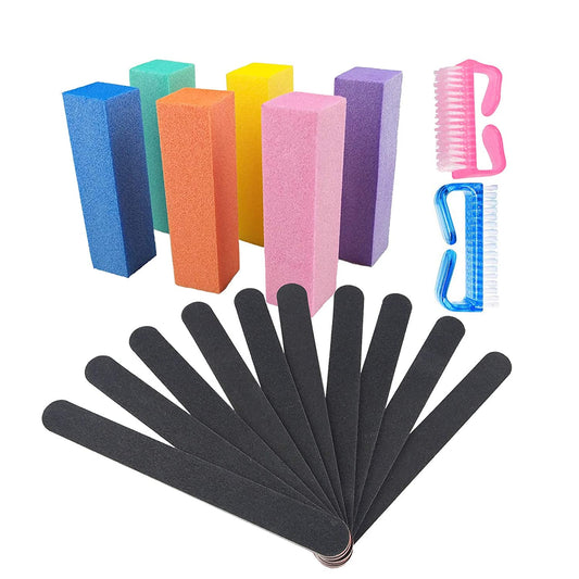 Nail Files and Buffers Kit, Professional Manicure Tools Kit for Salon Nail Art, Colorful 4 Sides 120 Grit Nail Buffer Blocks, 100/180 Grit Emery Boards with Finger Nail Brush(18 PCS) Health & Beauty > Personal Care > Cosmetics > Cosmetic Tools > Nail Tools KeJian   