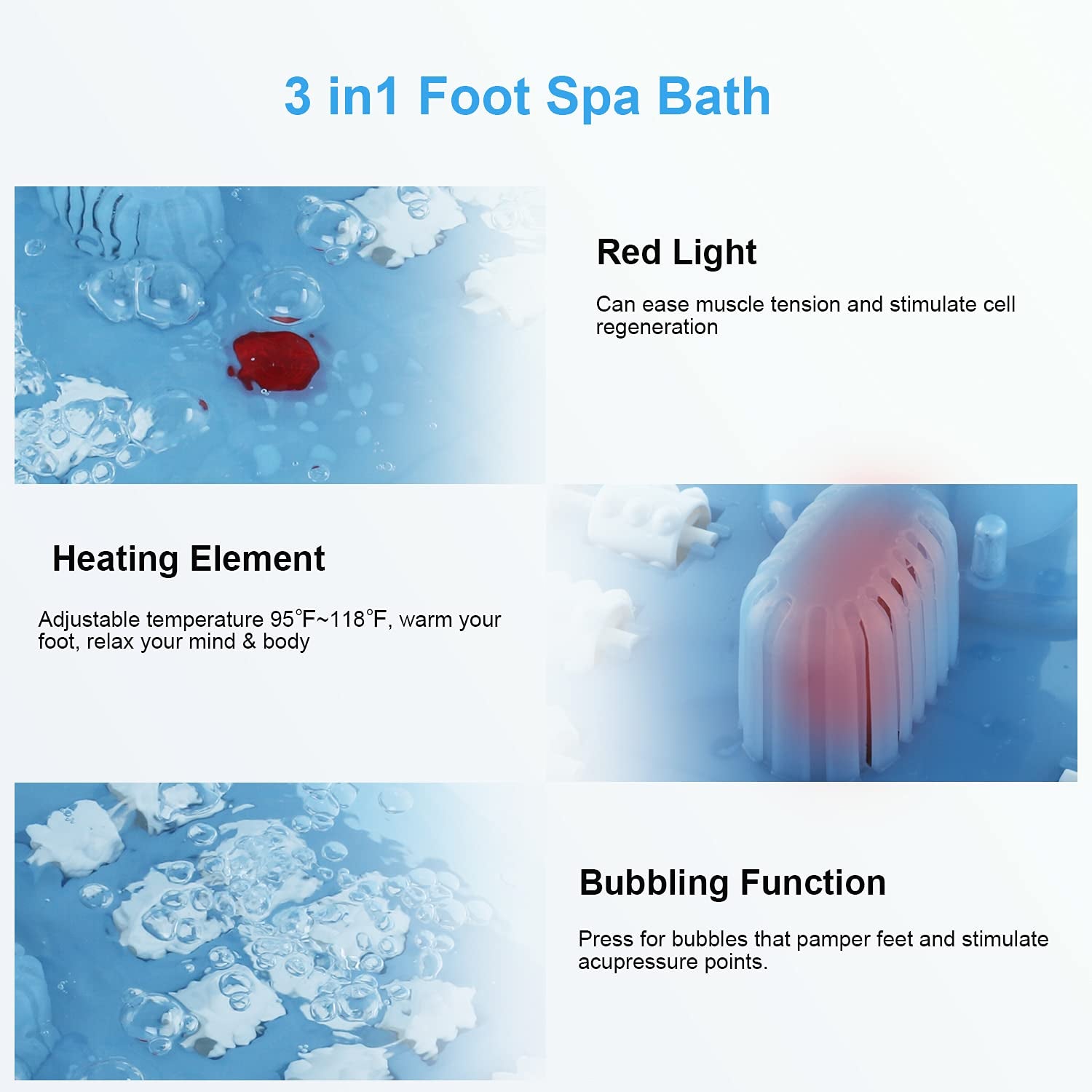 Foot Spa, ESARORA Foot Bath Massager with Heat, Bubbles, Pumice Stone, Medicine Box, Temperature Control, Red Light, Ergonomic Massage Rollers and Acupressure Massage Points, Light Blue Health & Beauty > Personal Care > Foot Care ESARORA   