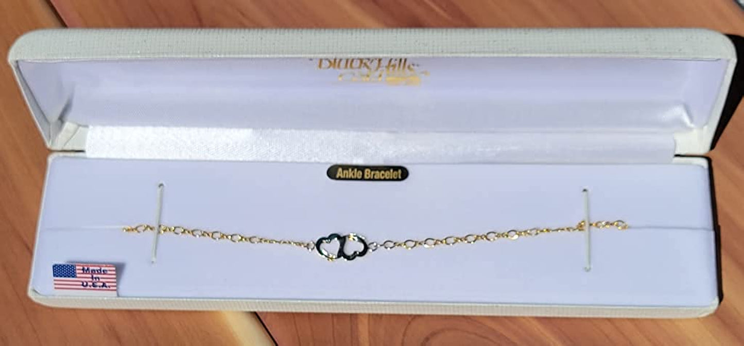 Two Hearts Ankle Bracelet, 10K Yellow Gold, 12K Green Gold, 12K Rose Gold Black Hills Gold Apparel & Accessories > Jewelry > Anklets The Men's Jewelry Store   