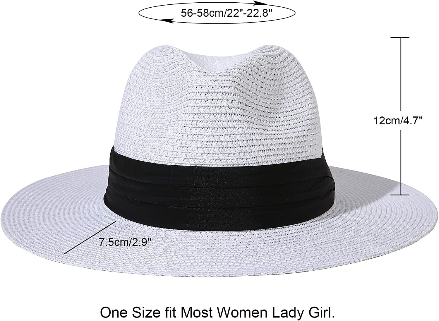 Lanzom Women Wide Brim Straw Panama Roll up Hat Belt Buckle Fedora Beach Sun Hat UPF50+ Apparel & Accessories > Clothing Accessories > Hats Lanzom   