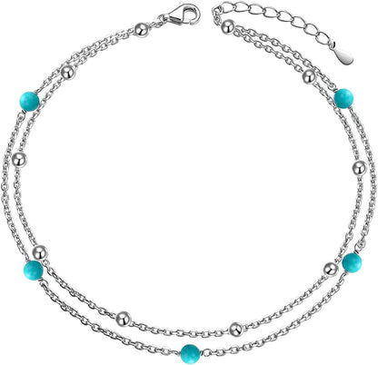 Flyow Anklet for Women S925 Sterling Silver Adjustable Foot Beaded Infinity/Heart/Angel Wing/Turtle Ankle Bracelet Anklets Jewelry Gift Apparel & Accessories > Jewelry > Anklets Silver Light Jewelry turquoise B  