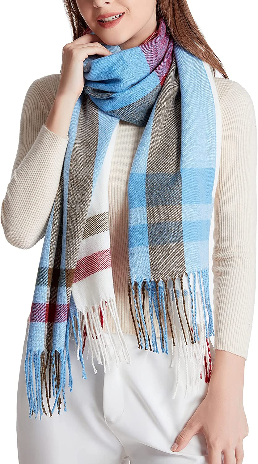 Wander Agio Women'S Fashion Long Shawl Big Grid Winter Warm Lattice Large Scarf Apparel & Accessories > Clothing Accessories > Scarves & Shawls Wander Agio Light Blue 12  