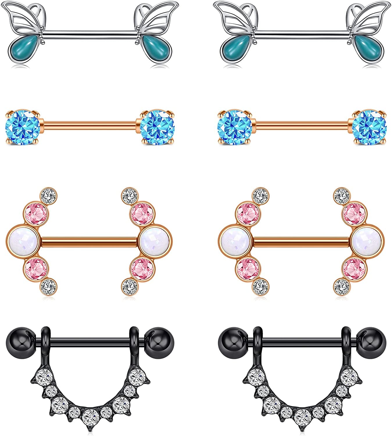 TOKRING 14G 14Mm 16Mm Nipple Rings Surgical Steel Nipple Barbell Nipple Piercing Jewelry for Women Girls Apparel & Accessories > Jewelry > Body Jewelry TOKRING Style B: 14mm mix color  