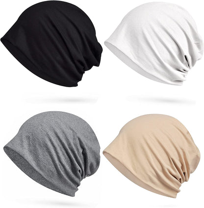 ELLEWIN Cotton Slouchy Beanie Hip-Hop Soft Lightweight Running Beanie Adult Dwarf Hats Chemo Cap for Men Women Apparel & Accessories > Clothing Accessories > Headwear Does Not Apply Closetop-thin-4pk-solid02  