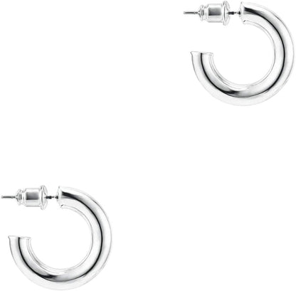 PAVOI 14K Gold Colored Lightweight Chunky Open Hoops | Gold Hoop Earrings for Women Apparel & Accessories > Jewelry > Earrings PAVOI White Gold Vermeil 20 MM