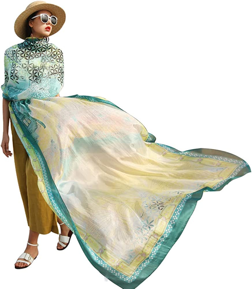DANA XU Long Silk Fashion Oblong Floral Oversize Soft Scarf Wedding Shawls Beach Wraps Bandana Scarves for Women Apparel & Accessories > Clothing Accessories > Scarves & Shawls DANA XU 41 Yellow&green  