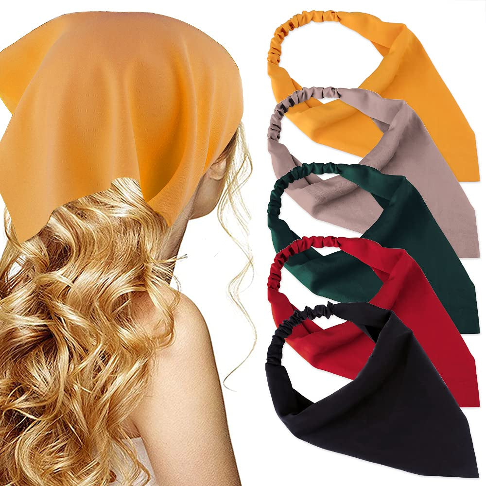 Floral Hair Scarf Headband - TOBATOBA 5 Pcs Hair Bandanas for Women Bandana Headband Chiffon Boho Headbands for Women Elastic Head Bandana Floral Bandana Headbands for Women Girls Hair Accessories Apparel & Accessories > Clothing Accessories > Bandanas & Headties TOBATOBA Elegant Dark Solid Colors  