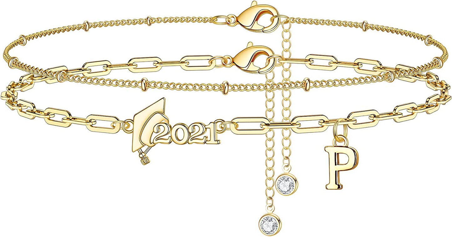 Graduation Gifts for Her 2022 Ankle Bracelets, 14K Gold Plated Inspirational Layering Initial Ankle Bracelets College Graduation Gifts for Her Him Layered Gold Anklets for Women Friendship Gifts Apparel & Accessories > Jewelry > Anklets Yoosteel P  
