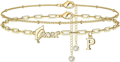 Graduation Gifts for Her 2022 Ankle Bracelets, 14K Gold Plated Inspirational Layering Initial Ankle Bracelets College Graduation Gifts for Her Him Layered Gold Anklets for Women Friendship Gifts Apparel & Accessories > Jewelry > Anklets Yoosteel P  