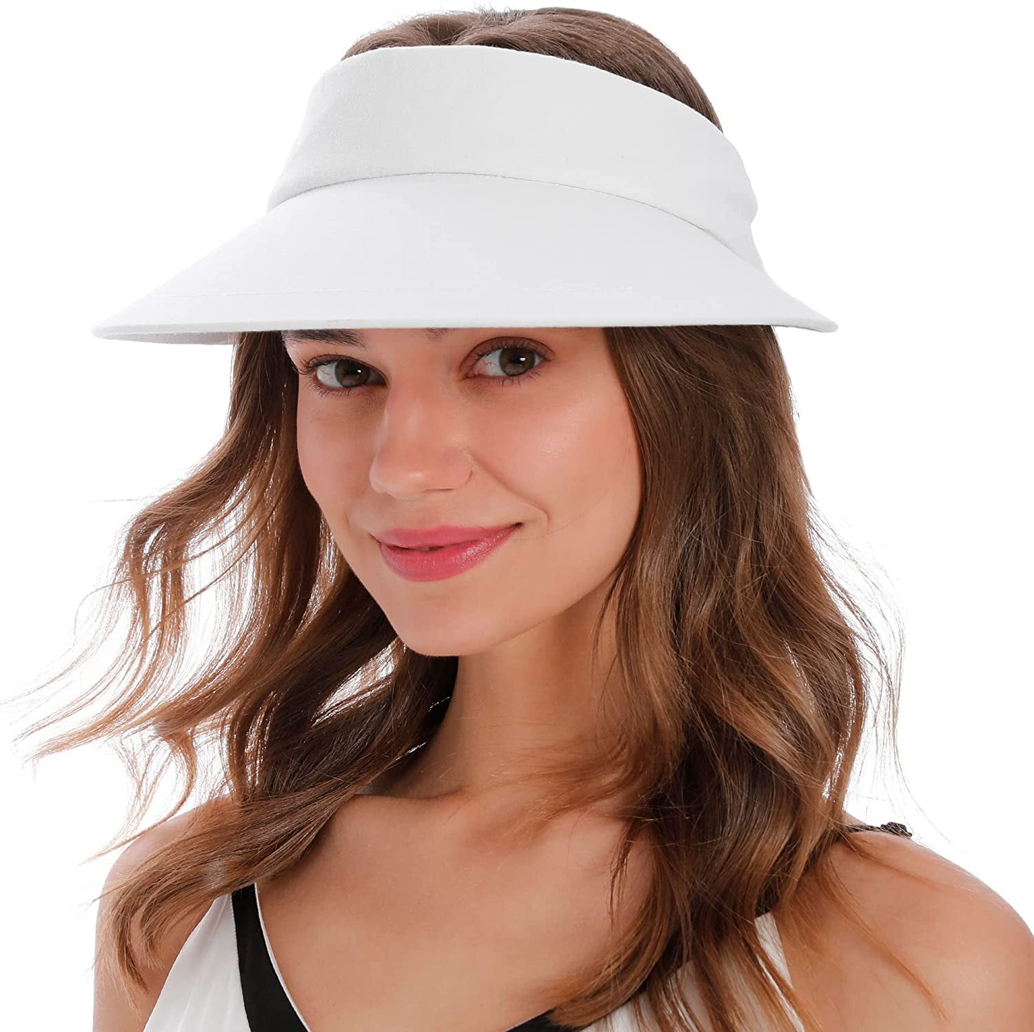 Simplicity Women'S UPF 50+ UV Protection Wide Brim Beach Sun Visor Hat Apparel & Accessories > Clothing Accessories > Hats Simplicity White Without Bow  