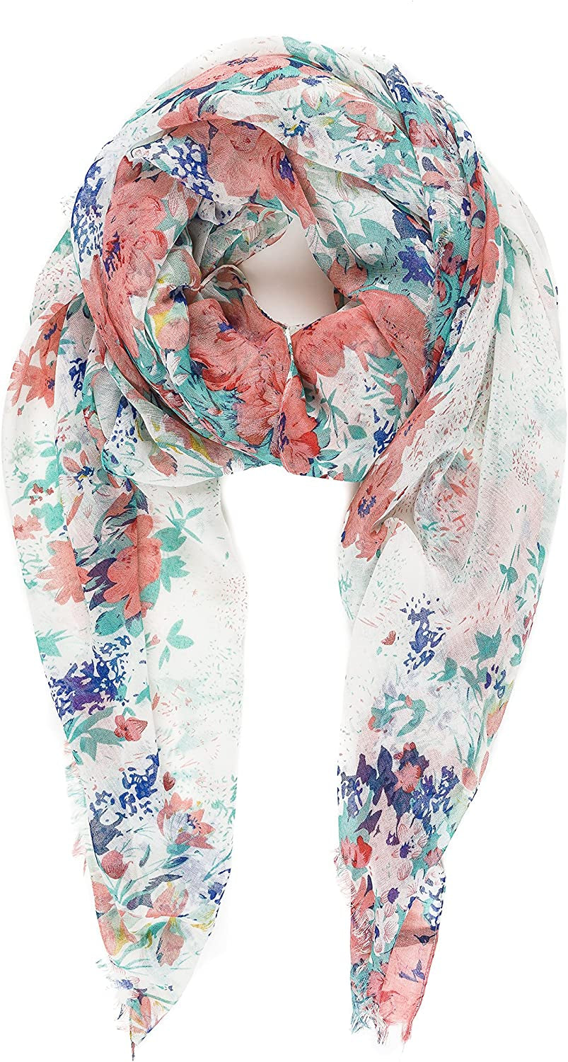 Scarf for Women Lightweight Floral Flower Scarves for Spring Spring Fall Winter Shawl Wrap Apparel & Accessories > Clothing Accessories > Scarves & Shawls MELIFLUOS DESIGNED IN SPAIN Barcelona Collection 1 - White Floral  