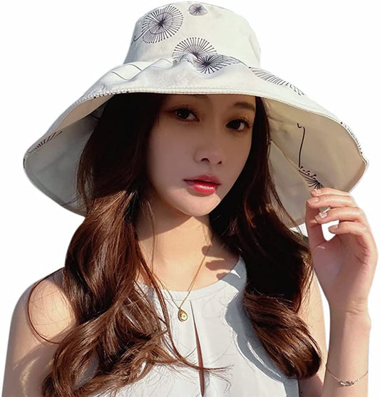 Women Wide Brim Sun Hat Women Sun Large Brim Hat Foldable Summer Beach Cap for Fishing Hiking Apparel & Accessories > Clothing Accessories > Hats xbaihuix White  