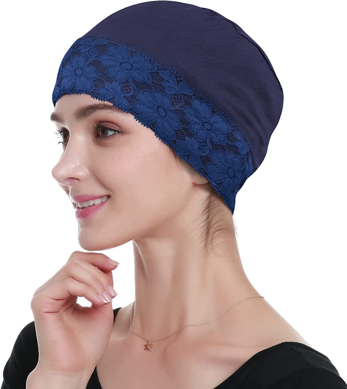 Bamboo Sleep Beanie Cap Head Coverings for Women Hair Loss Apparel & Accessories > Clothing Accessories > Headwear KYLIE MAX Navy  