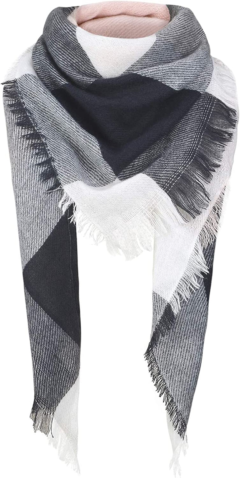 Century Star Women'S Stylish Warm Tassels Soft Plaid Tartan Scarf Winter Large Blanket Wrap Shawl Apparel & Accessories > Clothing Accessories > Scarves & Shawls Century Star Z Triangle Pink & Black One Size 