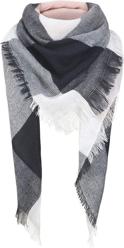Century Star Women'S Stylish Warm Tassels Soft Plaid Tartan Scarf Winter Large Blanket Wrap Shawl Apparel & Accessories > Clothing Accessories > Scarves & Shawls Century Star Z Triangle Pink & Black One Size 