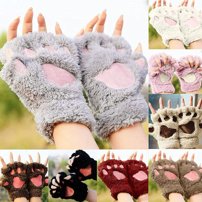 Cat Claw Bear Paw Fingerless Winter Plush Gloves 1Pair for Women Girls Fleece Plush Gloves Mittens Half Finger Gloves Cosplay Apparel & Accessories > Clothing Accessories > Gloves & Mittens JPLZi   