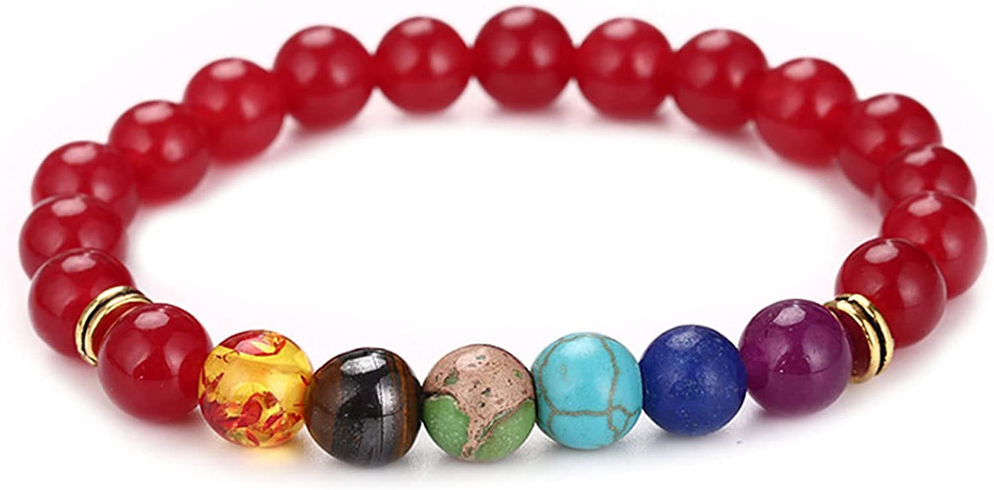 Healing Crystals Bracelet Natural Gemstones Beads Bracelet Elastic Natural Stone Yoga Beads Bracelet Apparel & Accessories > Jewelry > Bracelets Generic Red  