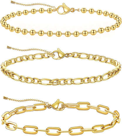Not Easy Fade 14K Gold Ankle Bracelets for Women, Dainty Anklets for Women Stainless Steel plus Size Adjustable Anklet Set Tobilleras De Mujer Apparel & Accessories > Jewelry > Anklets BMMYE   