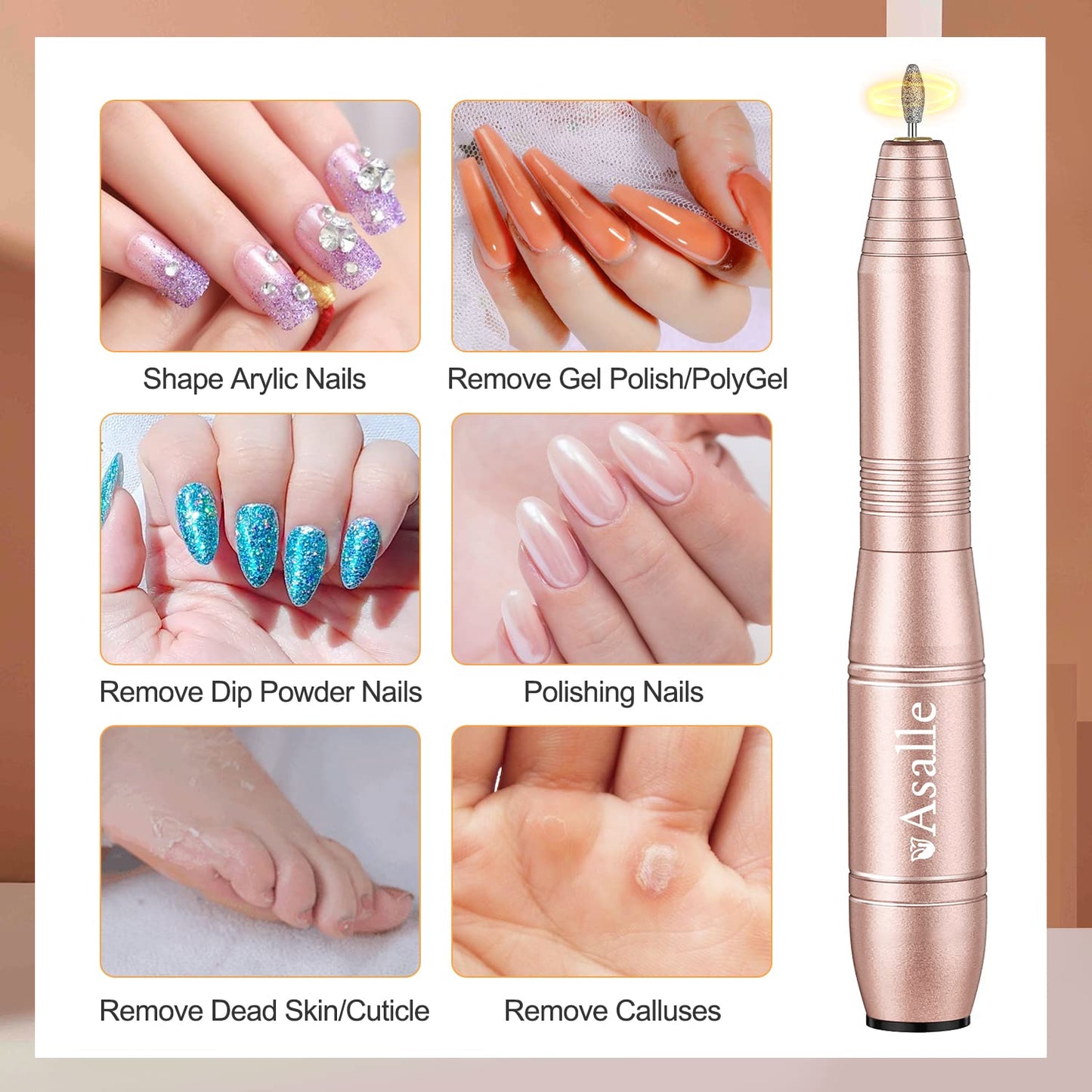 Electric Nail Drill, Professional Acrylic Dip Nail Drill Machine USB Electric Nail Filer Kit Efile Nail Tools for Manicure Pedicure with Drill Bits, Sanding Bands, Metal Nail File, Gold Health & Beauty > Personal Care > Cosmetics > Cosmetic Tools > Nail Tools Asalle   