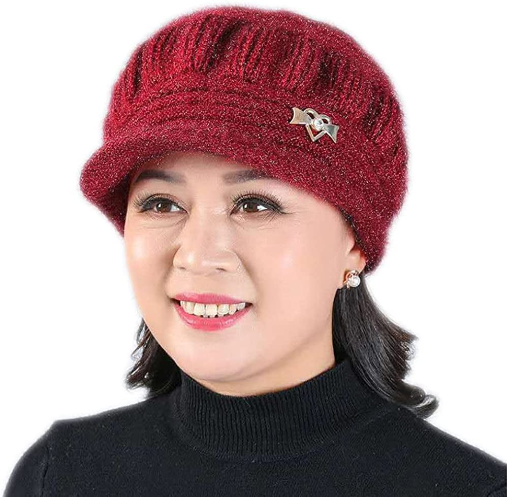DANMY Women'S Winter Hat, Fleece Lined Womens Beanie Hat, Middle-Aged and Old Warm Earmuff Hat for Women Apparel & Accessories > Clothing Accessories > Hats DANMY Wine Red One Size 