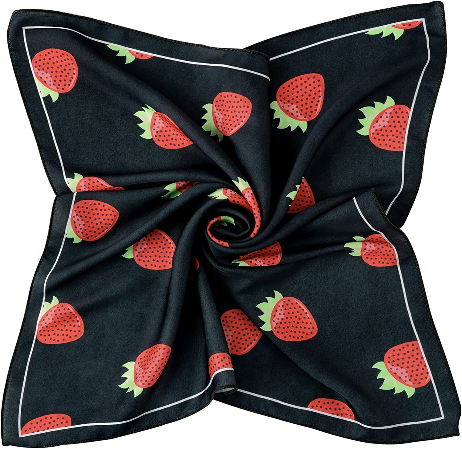 GERINLY Cute Bandana for Women Fruits Printed Square Hair Scarf Headband Summer Accessories Apparel & Accessories > Clothing Accessories > Bandanas & Headties GERINLY W-blackstrawberry  