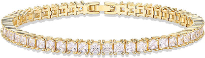 PAVOI 14K Gold Plated Princes Cut Cubic Zirconia Classic Tennis Bracelet | Gold Bracelets for Women | 3Mm CZ, Size 6.5-7.5 Inch Apparel & Accessories > Jewelry > Bracelets PAVOI Yellow Gold 7.0 Inches 