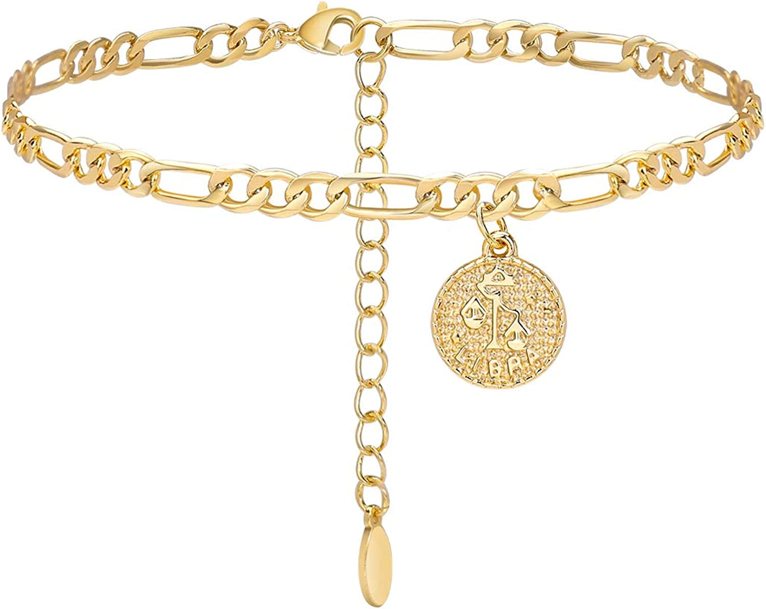 Lcherry Gold Plated Anklets for Women Dainty Zodiac Constellation Anklet Zodiac Sign Disc Ankle Bracelet 14K Real Gold Plated Anklets for Women Apparel & Accessories > Jewelry > Anklets Lcherry Libra  