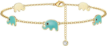 Dainty Ankle Bracelets for Women Girls, 14K Gold Filled Handmade Anklet Tiny Lock Key Star Lightning Crescent Elephant Evil Eye Ankle Bracelets for Women Girls Summer Boho Beach Foot Jewelry Apparel & Accessories > Jewelry > Anklets Yoosteel Elephants  
