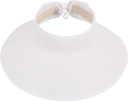Simplicity Women'S UPF 50+ Wide Brim Roll-Up Straw Sun Hat Sun Visor Apparel & Accessories > Clothing Accessories > Hats Simplicity White  