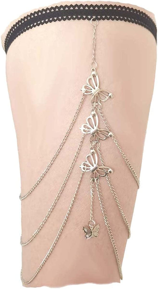 Sexy Body Chain Wavy Snake Leg Chain Jewelry for Women Butterfly Pendant Layered Leg Chain Necklace for Girls Apparel & Accessories > Jewelry > Body Jewelry CHAKRA HEALING REIKI CHR Butterfly Layered Leg Chain-Silver  