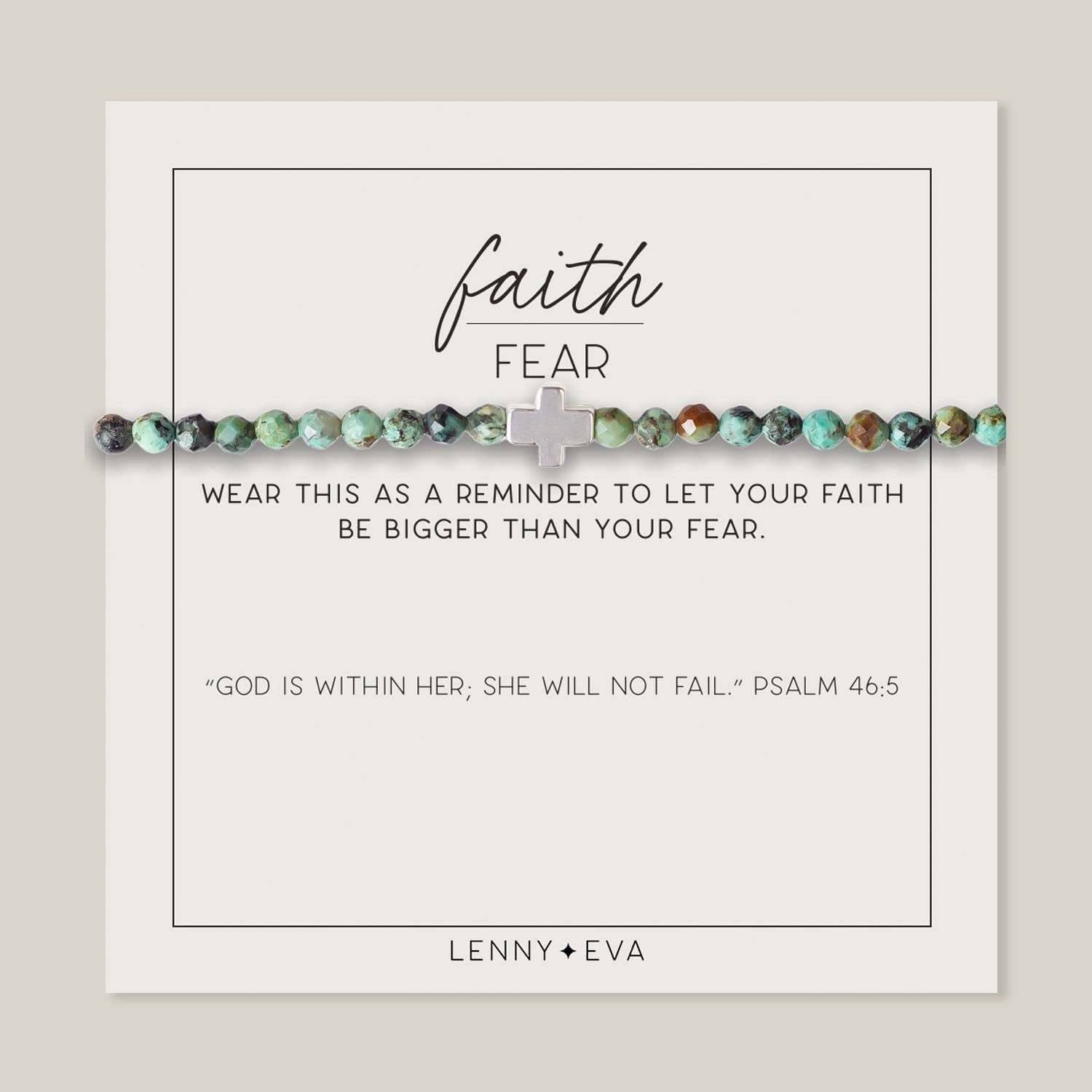 Lenny & Eva Faith over Fear Cross Stretchable Bracelets for Women, Inspirational Jewelry with Message on Card Apparel & Accessories > Jewelry > Bracelets Lenny & Eva African Turquoise-Silver Bracelet 