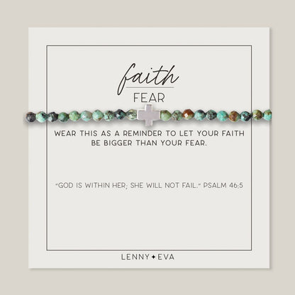 Lenny & Eva Faith over Fear Cross Stretchable Bracelets for Women, Inspirational Jewelry with Message on Card Apparel & Accessories > Jewelry > Bracelets Lenny & Eva African Turquoise-Silver Bracelet 