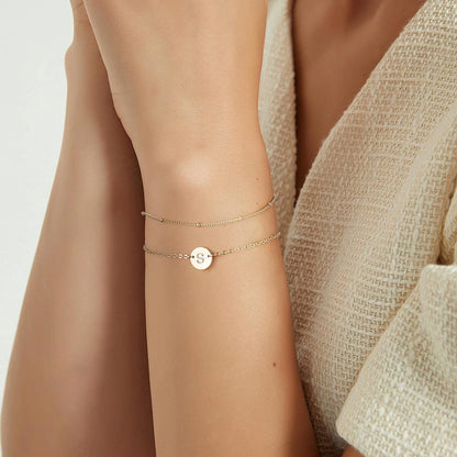MONOZO Gold Initial Bracelets for Women, Dainty 14K Gold Filled Layered Beaded Letter Initial Bracelet Personalized 26 Alphabet Disc Monogram Charm Bracelet Jewelry Gifts for Girls Apparel & Accessories > Jewelry > Bracelets MONOZO   
