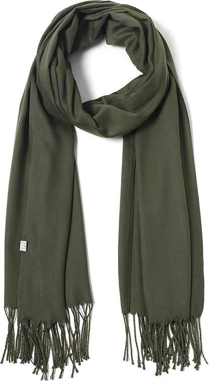 Pashmina Shawls and Wraps Large Scarfs for Women Wedding Party Bridal Long Fashion Solid Shawl Wrap with Fringes Apparel & Accessories > Clothing Accessories > Scarves & Shawls Cindy & Wendy Olive  