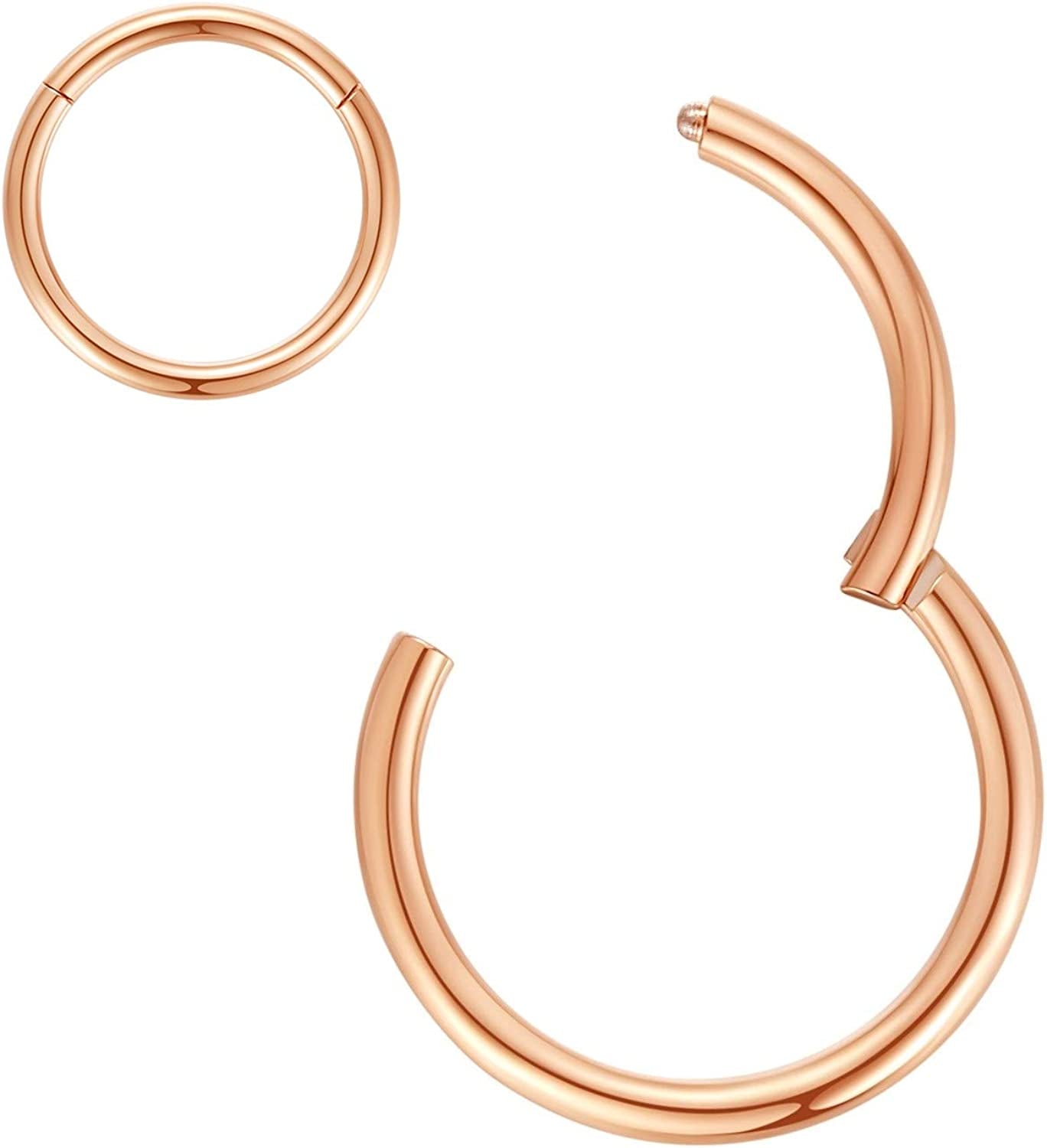 ORANGELOVE Hypoallergenic Nose Rings 20G 18G 16G 14G 12G 10G 8G 316L Surgical Steel Septum Jewelry Hinged Segment Ring Body Piercing Nose Hoop Lip Rings Nose Helix Cartilage Rook Earrings Apparel & Accessories > Jewelry > Rings ORANGELOVE 2pcs 14g 9mm Rose Gold  