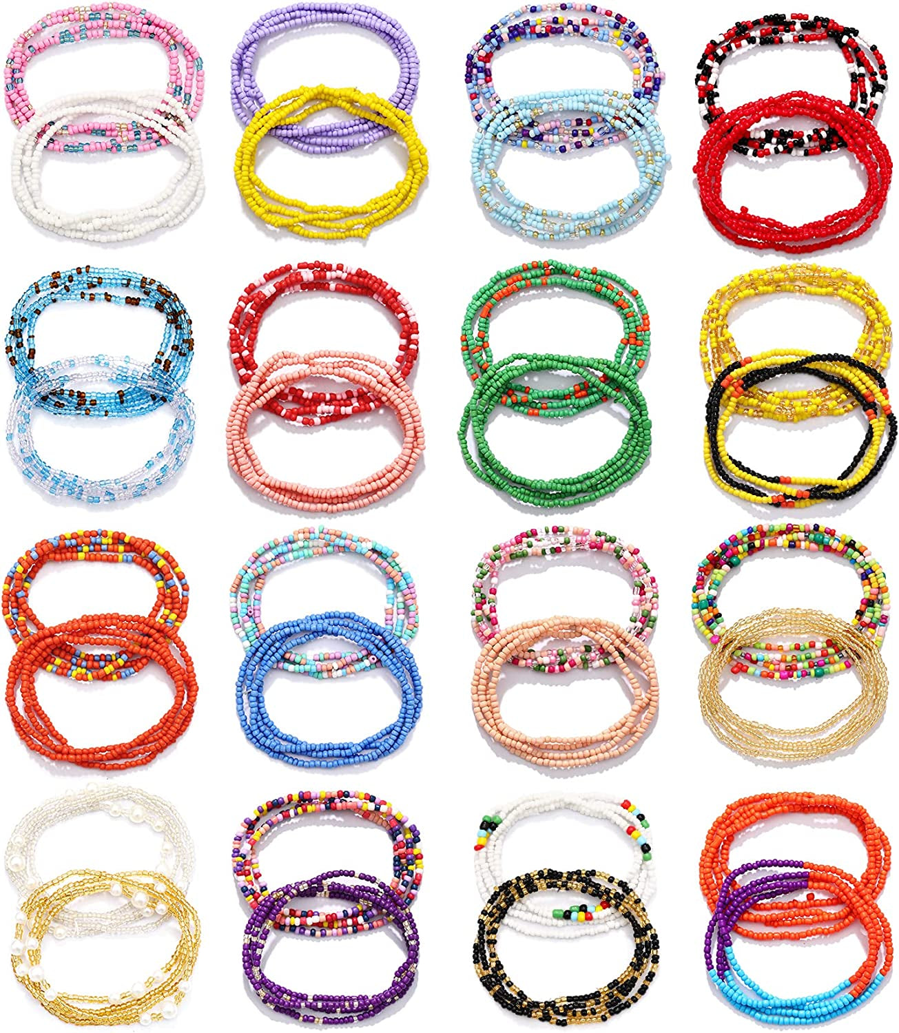 KOHOTA 32PCS Waist Beads for Women Colorful Summer Body Chains Belly Beads Bikini Jewelry Chains Bead Waist Chains Set-16Packs Apparel & Accessories > Jewelry > Body Jewelry KOHOTA Set D:Multi-color  