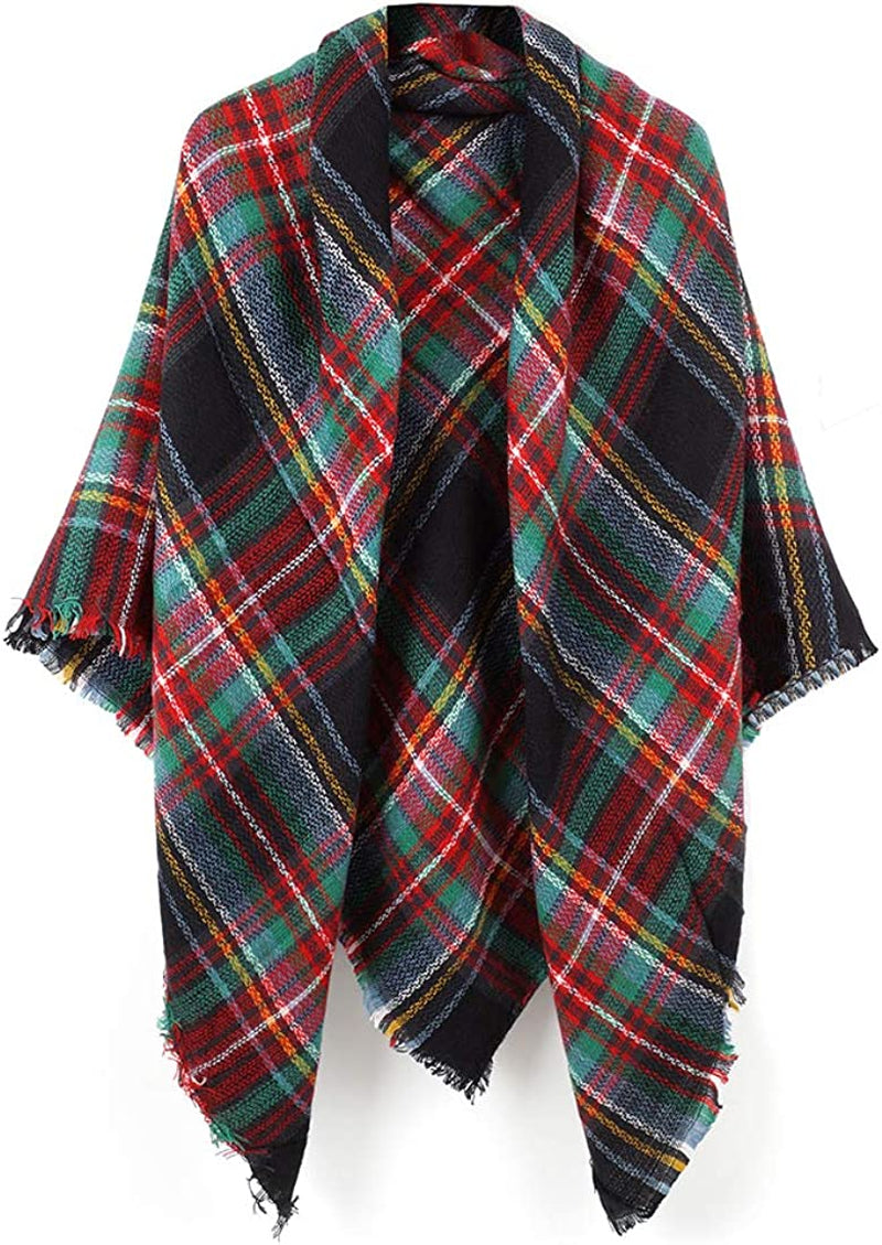 Neal LINK Women'S Plaid Scarf Blanket Wrap Warm Tartan Checked Shawl Tartan Scarves Pashmina Cape Apparel & Accessories > Clothing Accessories > Scarves & Shawls Neal LINK Black Red Green  