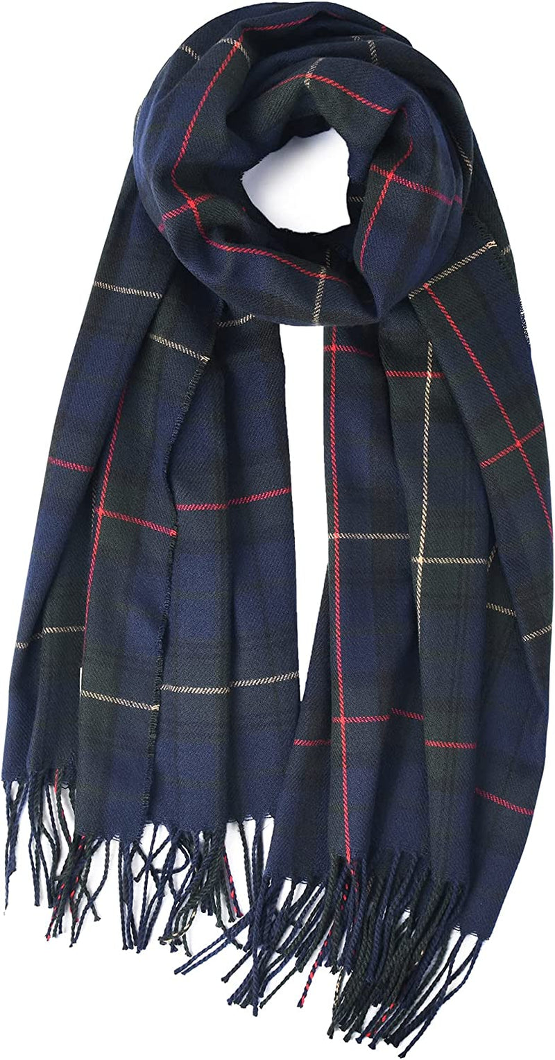 Winter Scarf for Women Shawl Cashmere Feel Tassel Plaid Large Oversized Scarves Wraps Apparel & Accessories > Clothing Accessories > Scarves & Shawls KYLIE MAX Green Navy  