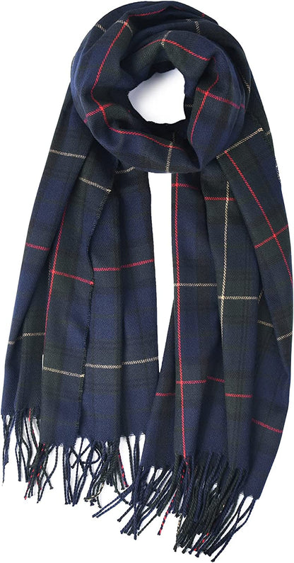 Winter Scarf for Women Shawl Cashmere Feel Tassel Plaid Large Oversized Scarves Wraps Apparel & Accessories > Clothing Accessories > Scarves & Shawls KYLIE MAX Green Navy  
