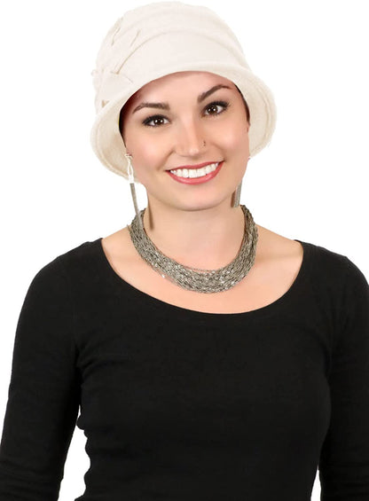 Fleece Flower Cloche Hat for Women Cancer Headwear Chemo Ladies Head Coverings Apparel & Accessories > Clothing Accessories > Headwear Hats Scarves & More Winter White  