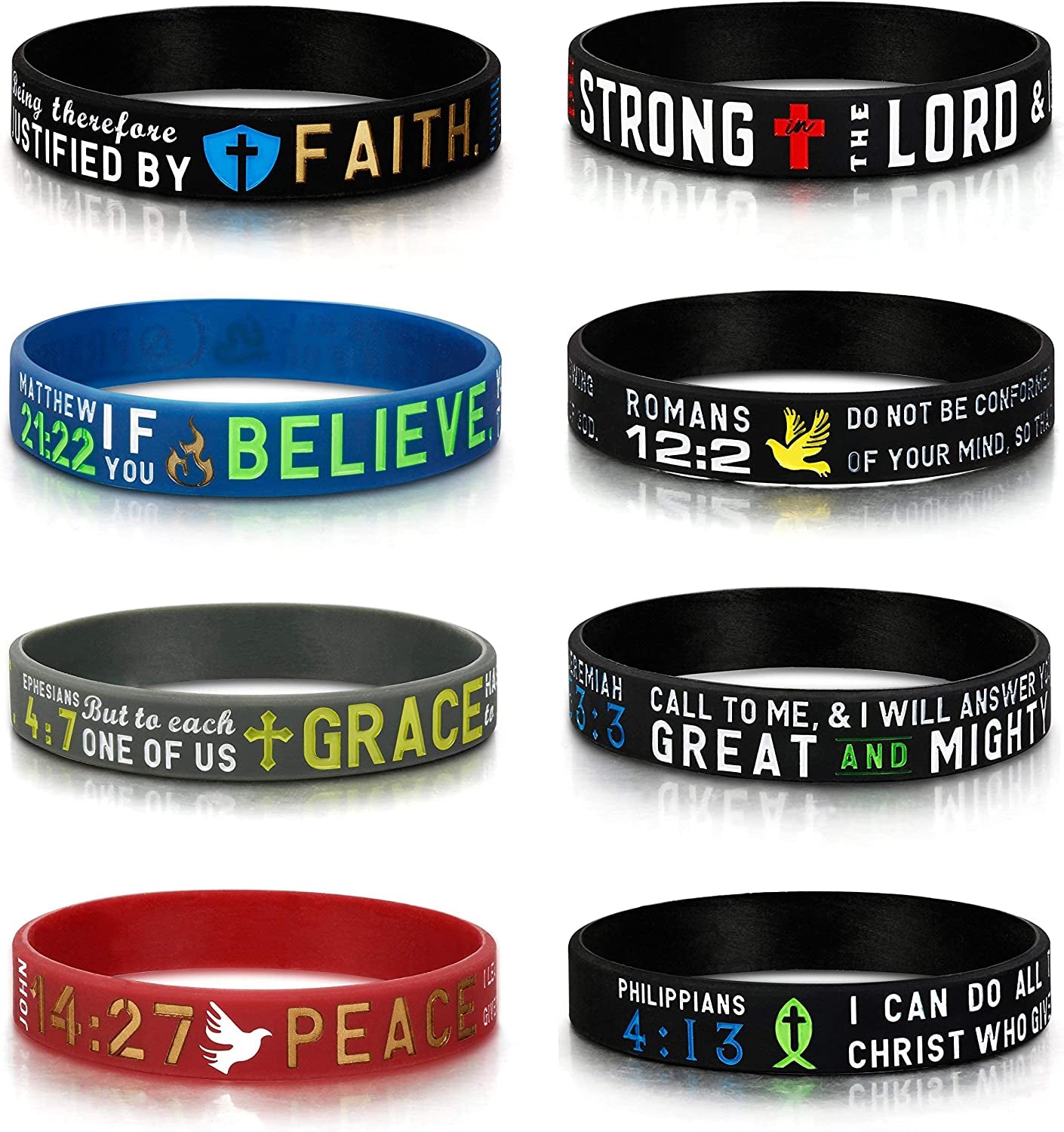 FINREZIO 8-16PCS Religious Silicone Bracelet with Bible Verses Christian Wristbands Grace Power Hope Faith Strength Inspirational Bracelets Set for Religious Gifts Apparel & Accessories > Jewelry > Bracelets FINREZIO   