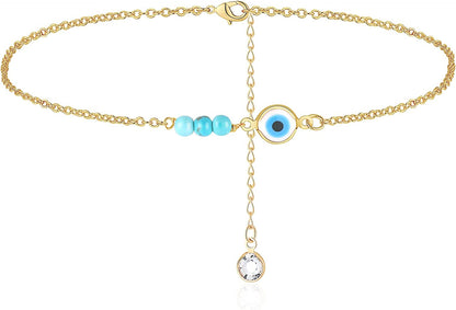 Turandoss Dainty Ankle Bracelets for Women, 14K Gold Filled Handmade Layered Anklet Cute Butterfly Evil Eye Elephant Star Summer Ankle Bracelets for Women Boho Beach Foot Chain Apparel & Accessories > Jewelry > Anklets Turandoss "Evil Eye"  