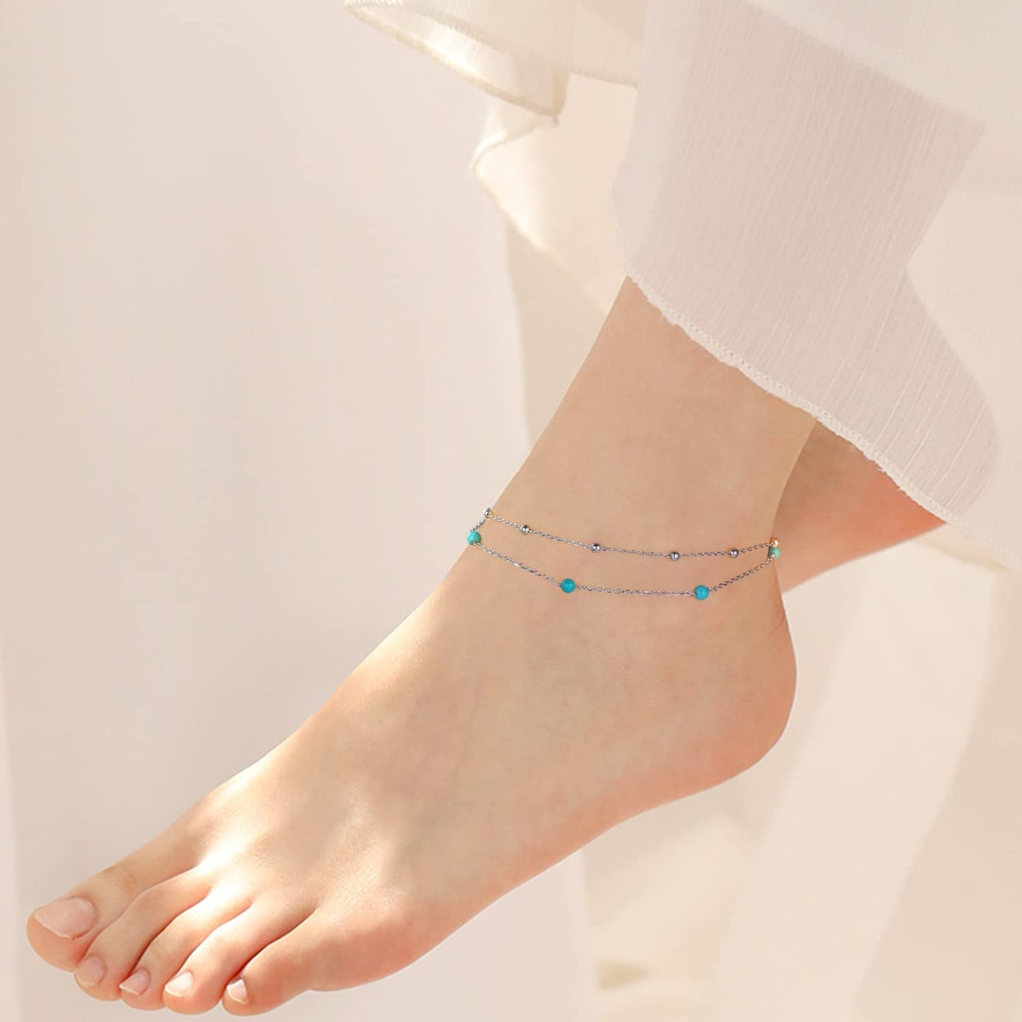 Flyow Anklet for Women S925 Sterling Silver Adjustable Foot Beaded Infinity/Heart/Angel Wing/Turtle Ankle Bracelet Anklets Jewelry Gift Apparel & Accessories > Jewelry > Anklets Silver Light Jewelry   