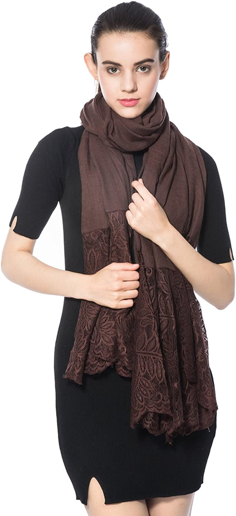 Women Lightweight Fashion Lace Scarf Solid Color Wrap Shawl Gzcvba Soft Evening Coverup Apparel & Accessories > Clothing Accessories > Scarves & Shawls Gzcvba Brown  