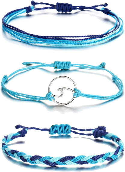 HUASAI Vsco String Bracelets for Teen Girls Women Waterproof Boho Rope Bracelets Wave Surfer Bracelets Summer Beach Anklets Apparel & Accessories > Jewelry > Anklets HUASAI Blue Wave Bracelets Anklets  