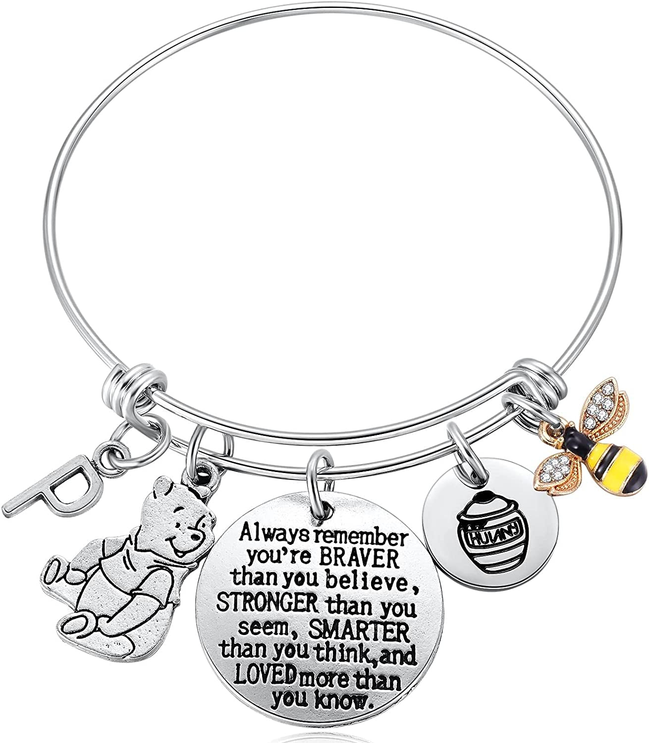 Inspired by Classic Gifts You Are Braver than You Believe, Bee, Hunny, Pooh Bear Charm Inspirational Jewelry for Women Girls Apparel & Accessories > Jewelry > Bracelets Kvekstio P  